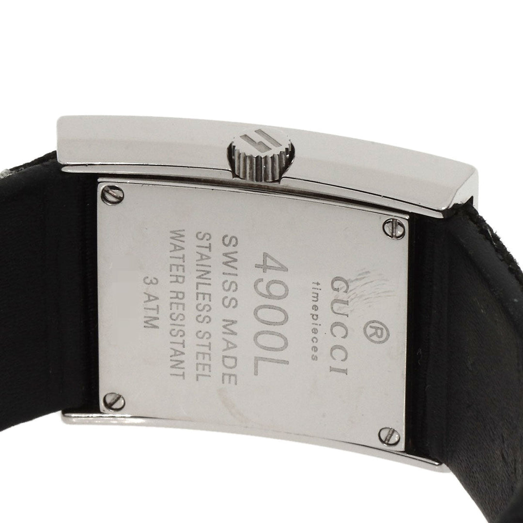 GUCCI Watches Quartz 4900L Stainless Steel, Leather Silver Square face white dial Women Used Authentic