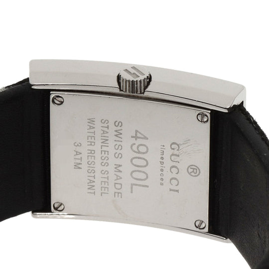 GUCCI Watches Quartz 4900L Stainless Steel, Leather Silver Square face white dial Women Used Authentic