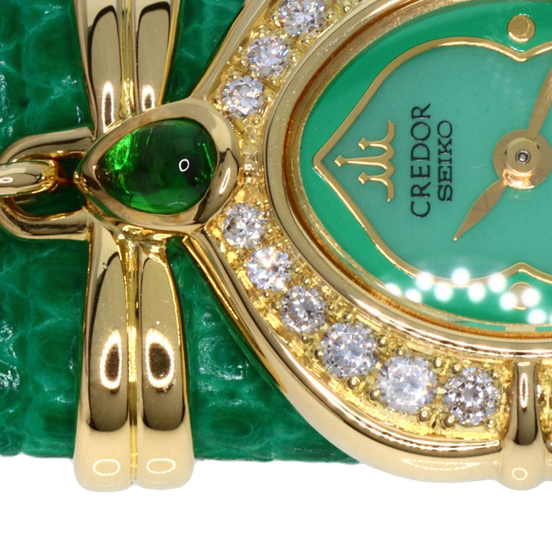 SEIKO Watches Quartz 1E70-3200 18K Yellow Gold green CREDOR Bezel Diamond Manufacturer Complete green dial