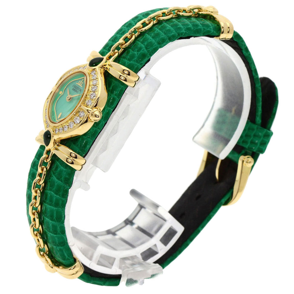 SEIKO Watches Quartz 1E70-3200 18K Yellow Gold green CREDOR Bezel Diamond Manufacturer Complete green dial