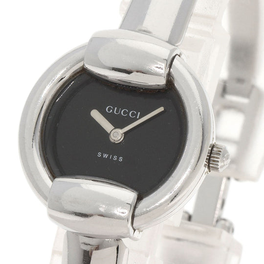GUCCI Watches Quartz 1400L Stainless Steel , Stainless Steel Silver Round face black dial Women Used Authentic