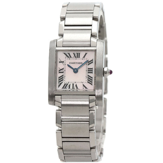 CARTIER Watches Quartz W51028Q3 Stainless Steel , Stainless Steel Silver Tank francaise SM Pink shell dial Women Used Authentic