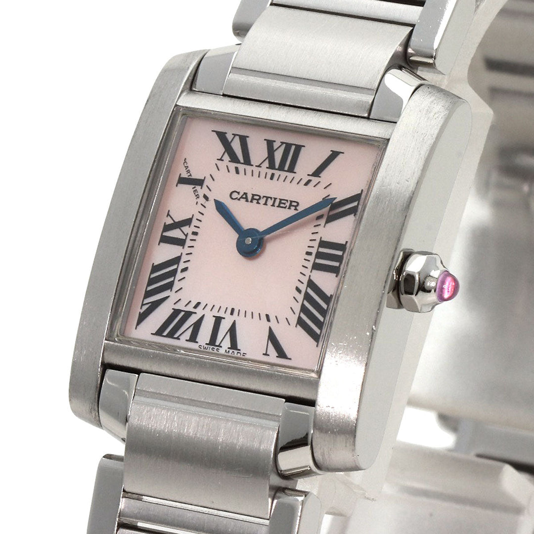 CARTIER Watches Quartz W51028Q3 Stainless Steel , Stainless Steel Silver Tank francaise SM Pink shell dial Women Used Authentic