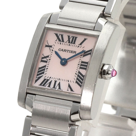 CARTIER Watches Quartz W51028Q3 Stainless Steel , Stainless Steel Silver Tank francaise SM Pink shell dial Women Used Authentic