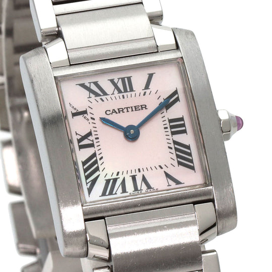 CARTIER Watches Quartz W51028Q3 Stainless Steel , Stainless Steel Silver Tank francaise SM Pink shell dial Women Used Authentic