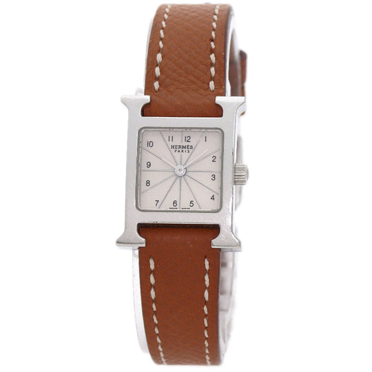 HERMES Watches Quartz HH1.110 Stainless Steel, Leather Silver H watch mini Silver dial Women Used Authentic