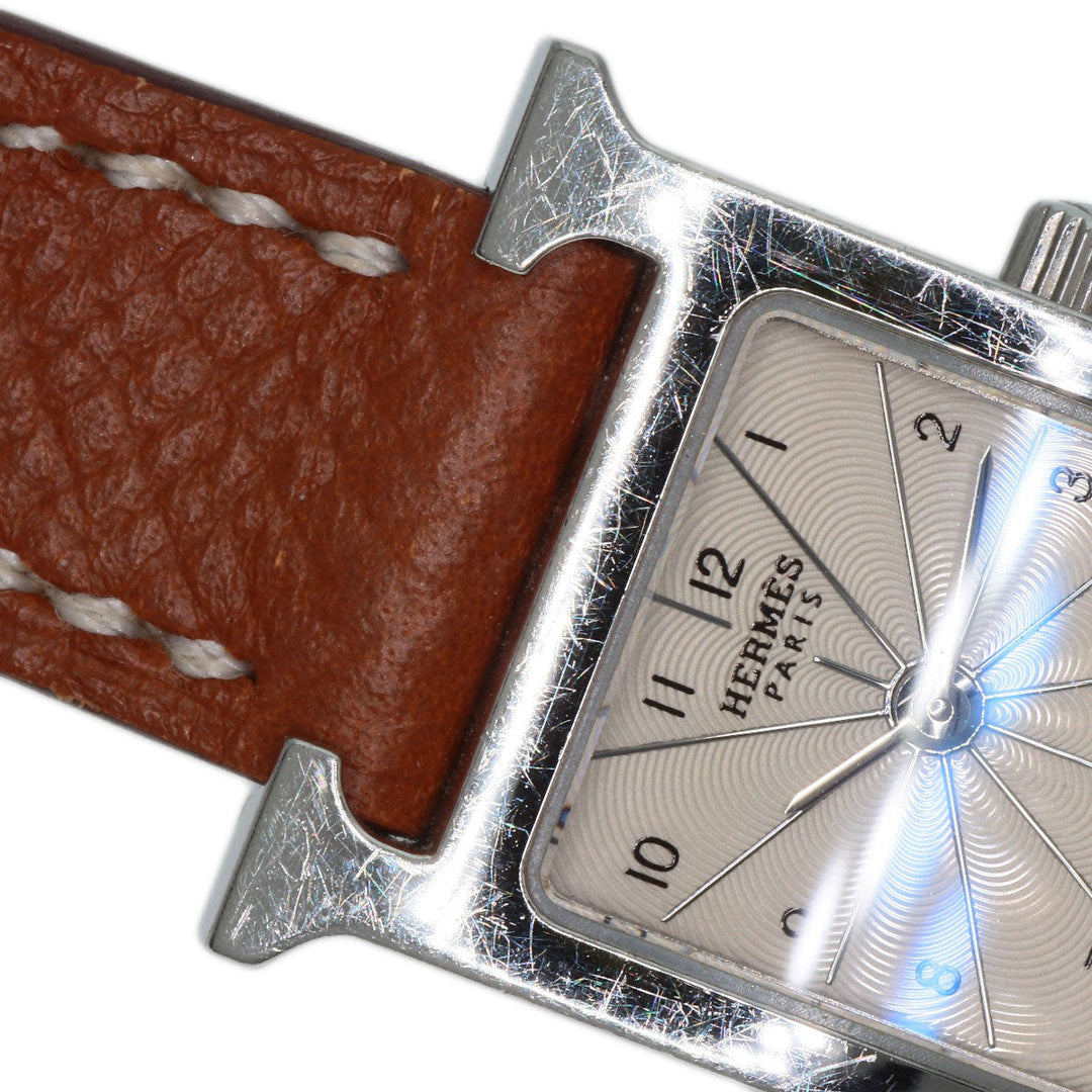 HERMES Watches Quartz HH1.110 Stainless Steel, Leather Silver H watch mini Silver dial Women Used Authentic