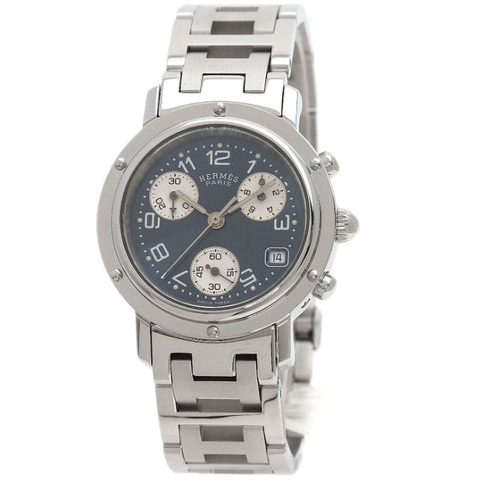 HERMES Watches Quartz CL1.310 Stainless Steel Silver Clipper Chronograph blue dial