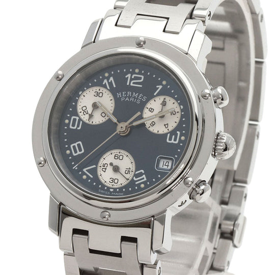 HERMES Watches Quartz CL1.310 Stainless Steel Silver Clipper Chronograph blue dial