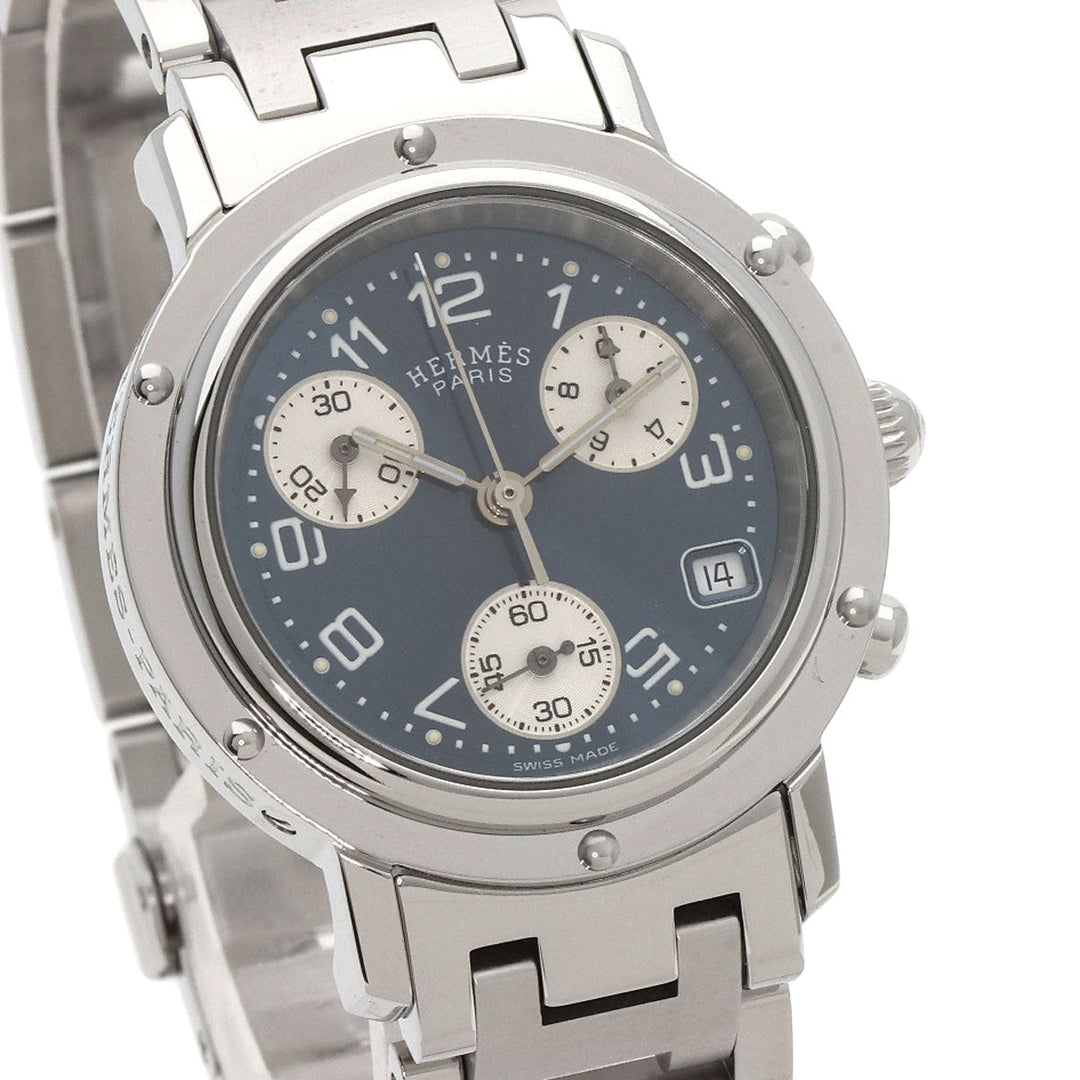 HERMES Watches Quartz CL1.310 Stainless Steel Silver Clipper Chronograph blue dial