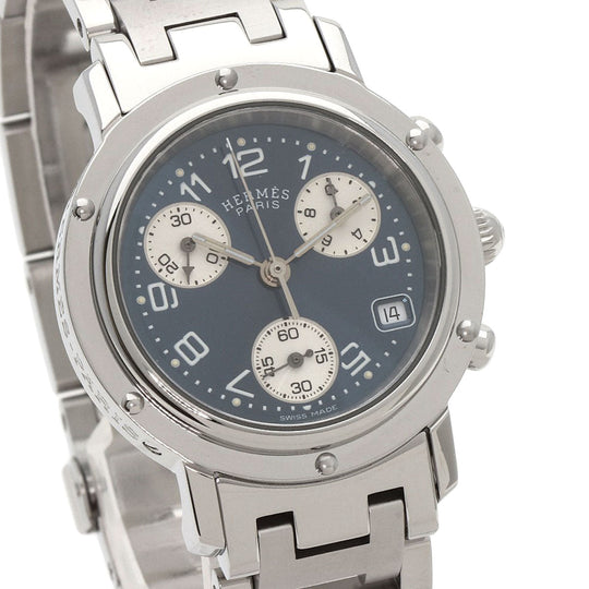 HERMES Watches Quartz CL1.310 Stainless Steel Silver Clipper Chronograph blue dial