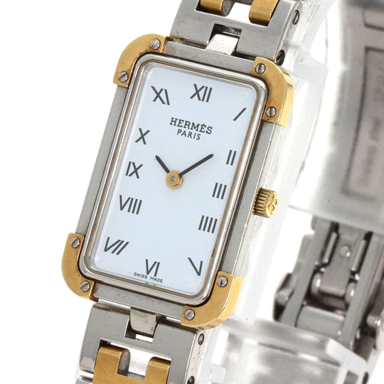 HERMES Watches Quartz CR1.220 Stainless Steel , SSxGP gold Clojure white dial Women Used Authentic