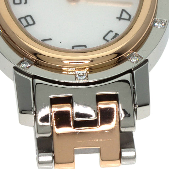 HERMES Watches Quartz CO1.222 Stainless Steel, SSxPGP, Diamond gold Clipper oval White shell dial Women Used Authentic