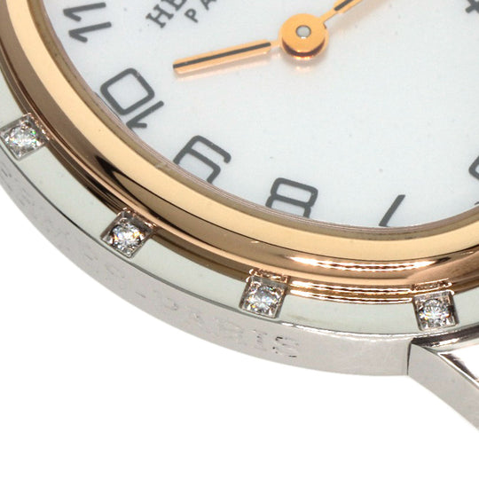 HERMES Watches Quartz CO1.222 Stainless Steel, SSxPGP, Diamond gold Clipper oval White shell dial Women Used Authentic