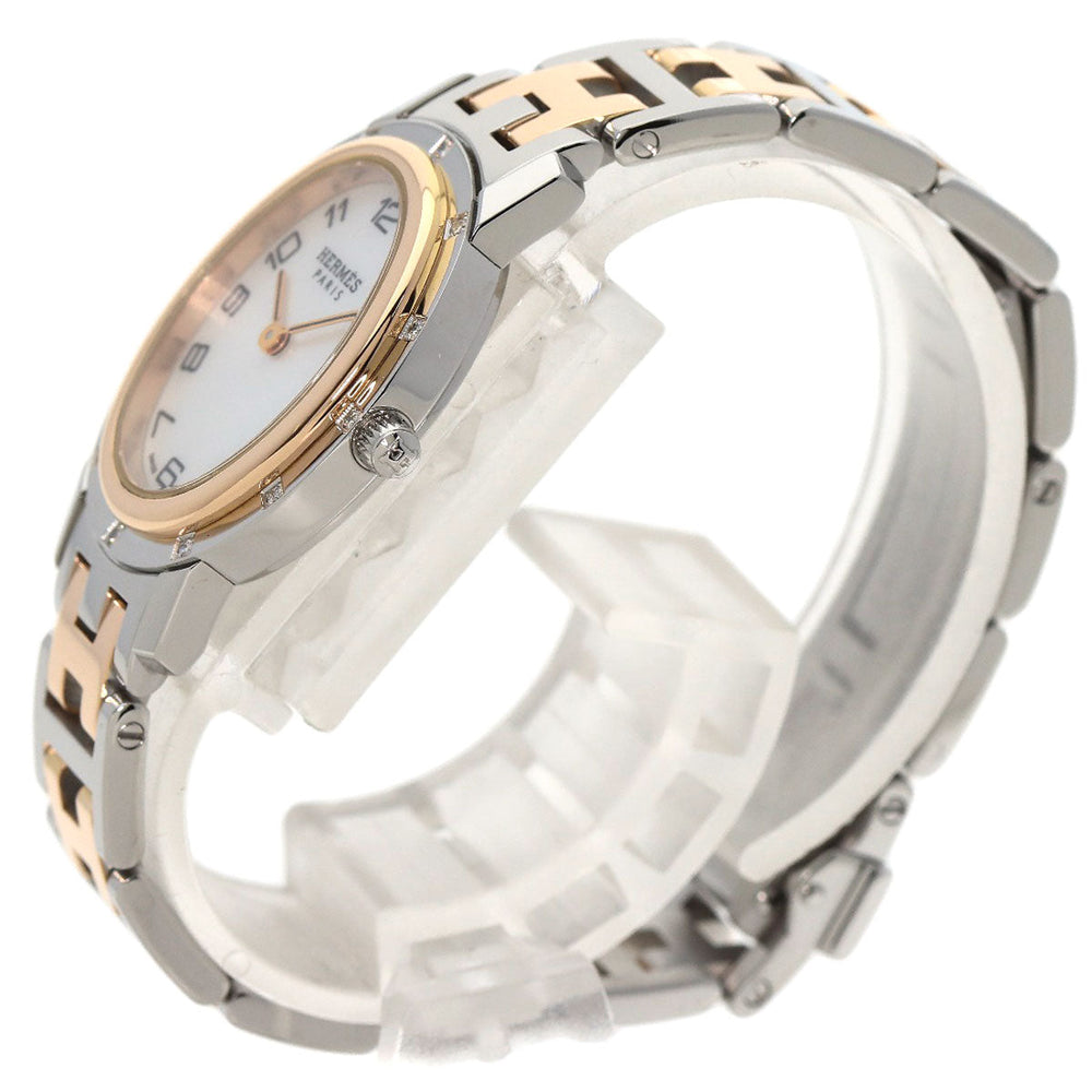 HERMES Watches Quartz CO1.222 Stainless Steel, SSxPGP, Diamond gold Clipper oval White shell dial Women Used Authentic