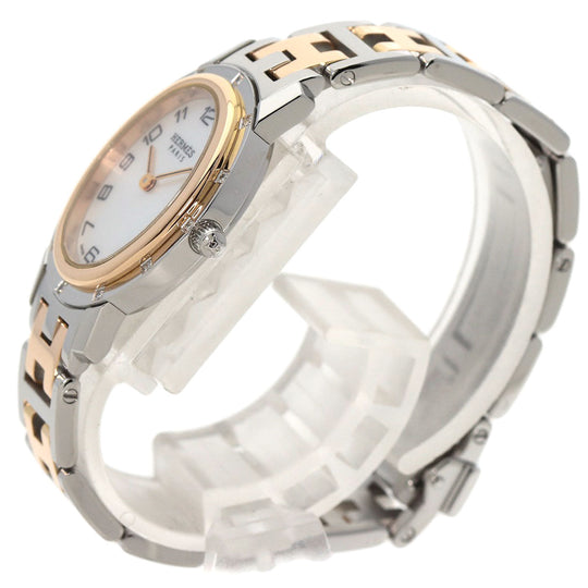 HERMES Watches Quartz CO1.222 Stainless Steel, SSxPGP, Diamond gold Clipper oval White shell dial Women Used Authentic