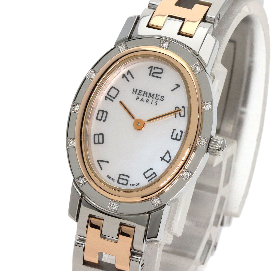 HERMES Watches Quartz CO1.222 Stainless Steel, SSxPGP, Diamond gold Clipper oval White shell dial Women Used Authentic
