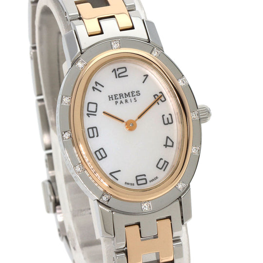 HERMES Watches Quartz CO1.222 Stainless Steel, SSxPGP, Diamond gold Clipper oval White shell dial Women Used Authentic