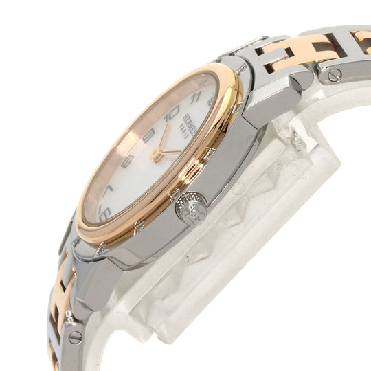 HERMES Watches Quartz CO1.222 Stainless Steel, SSxPGP, Diamond gold Clipper oval White shell dial Women Used Authentic