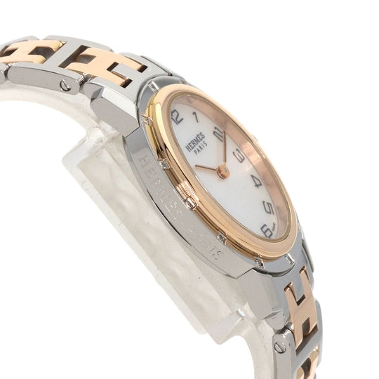 HERMES Watches Quartz CO1.222 Stainless Steel, SSxPGP, Diamond gold Clipper oval White shell dial Women Used Authentic