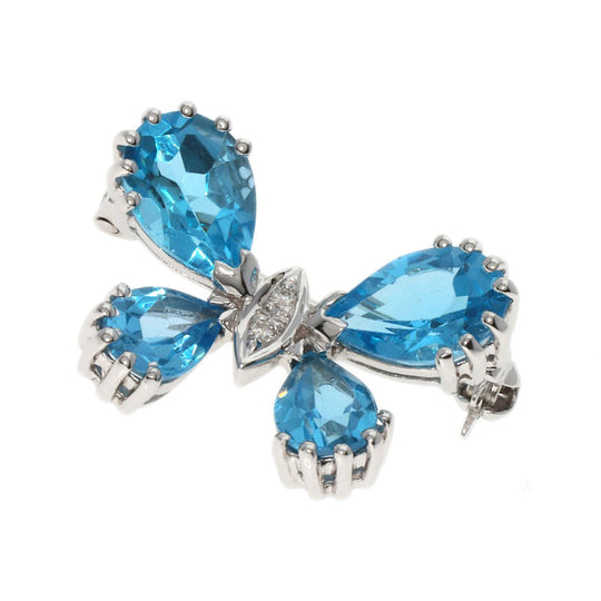 Ponte Vecchio Brooch K18WG Silver Butterfly Diamond Blue Topaz