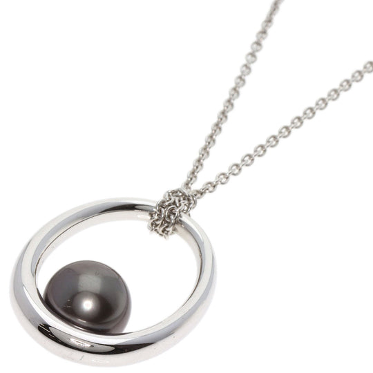 MIKIMOTO Necklace K18WG Silver Swing Egg Black Pearl Women Used Authentic