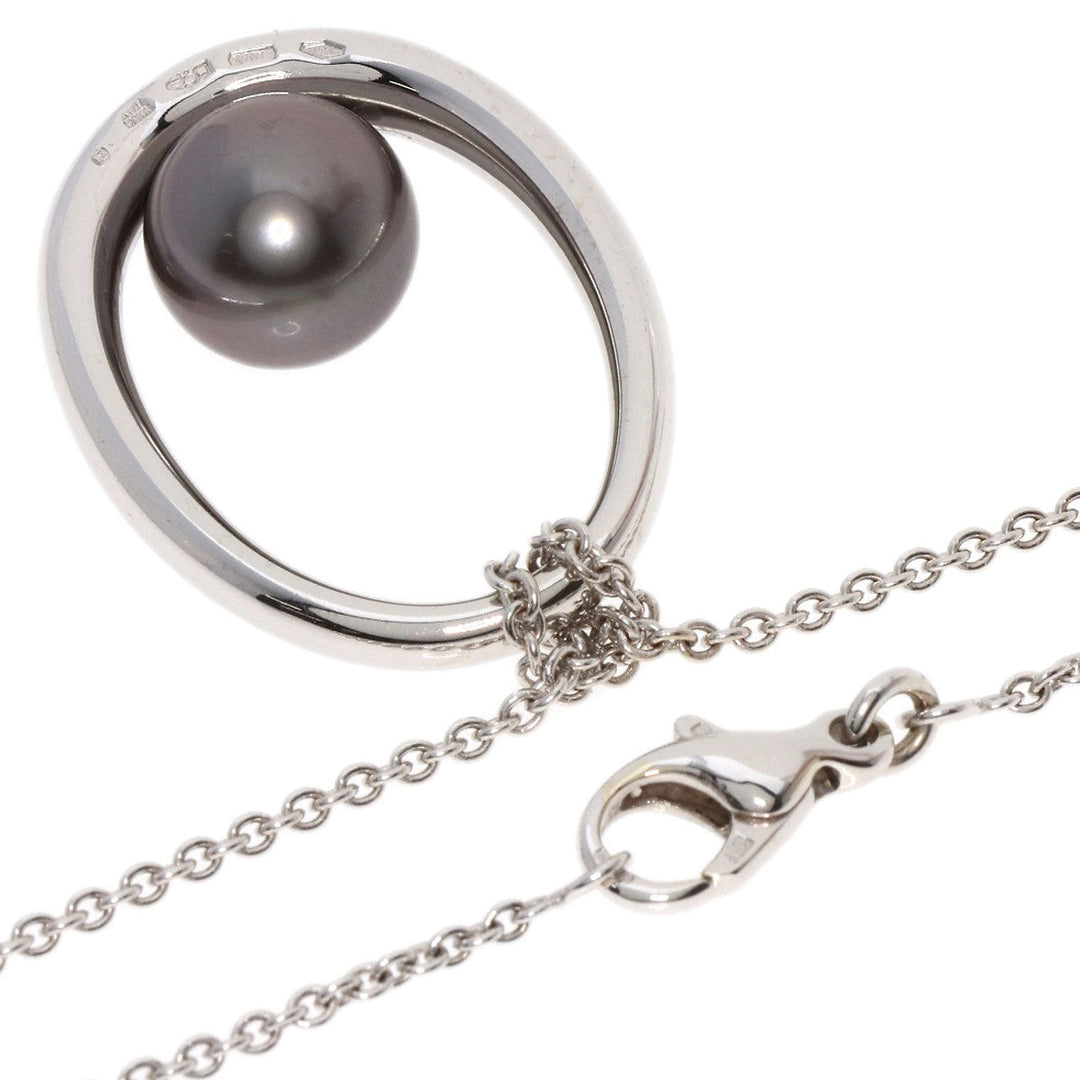 MIKIMOTO Necklace K18WG Silver Swing Egg Black Pearl Women Used Authentic
