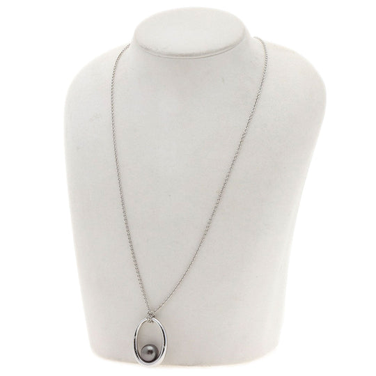 MIKIMOTO Necklace K18WG Silver Swing Egg Black Pearl Women Used Authentic