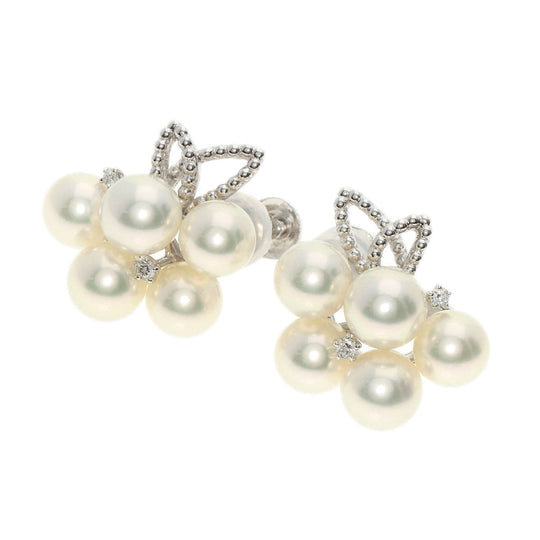 TASAKI Earring K18WG Silver Akoya Pearl Diamond