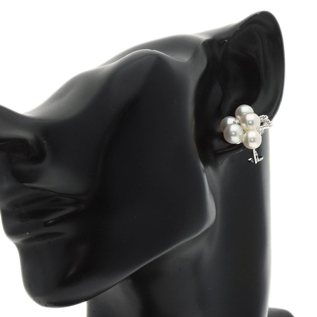 TASAKI Earring K18WG Silver Akoya Pearl Diamond