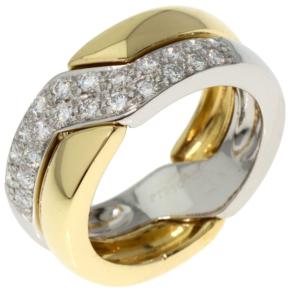 CARTIER Ring 18K Yellow Gold Silver Vintage Diamond #51