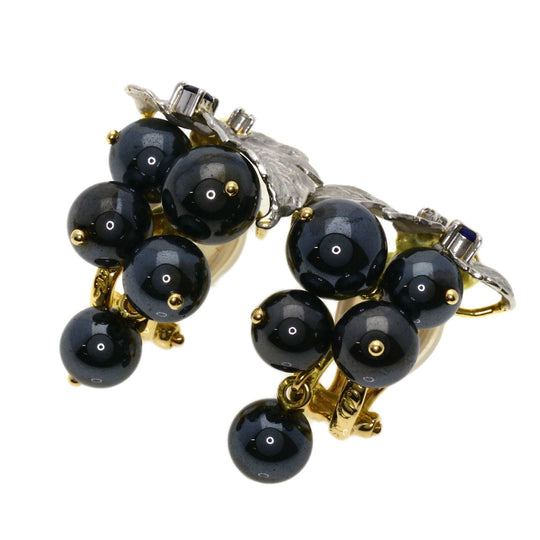 NOBUKO ISHIKAWA Earring K18YG , PT900 Silver Hematite Sapphire Diamond Agate Motif Women Used Authentic