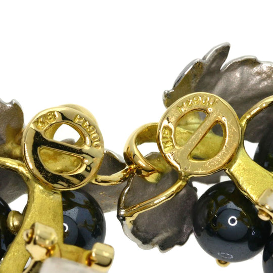 NOBUKO ISHIKAWA Earring K18YG , PT900 Silver Hematite Sapphire Diamond Agate Motif Women Used Authentic
