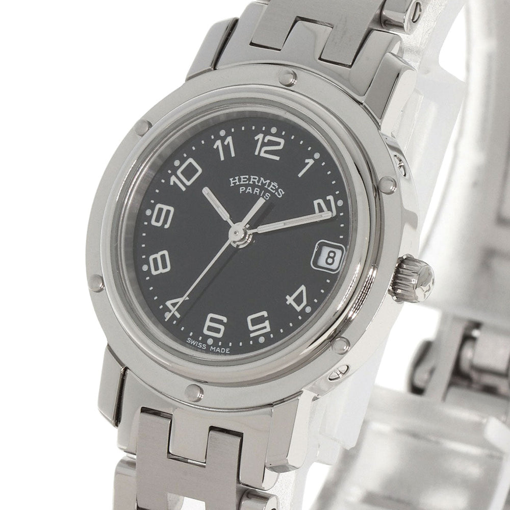 HERMES Watches Quartz CL4.210 Stainless Steel Silver Clipper black dial