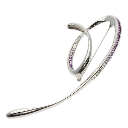JUNE Brooch K18WG Silver sapphire Women Used Authentic