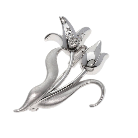 TASAKI Brooch K18WG Silver Diamond flower motif Women Used Authentic