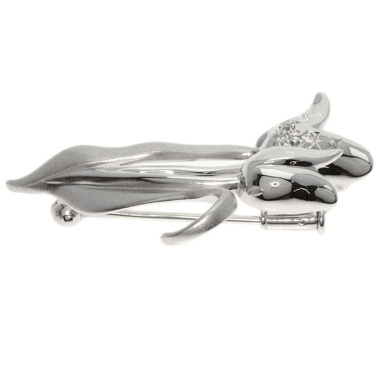 TASAKI Brooch K18WG Silver Diamond flower motif Women Used Authentic