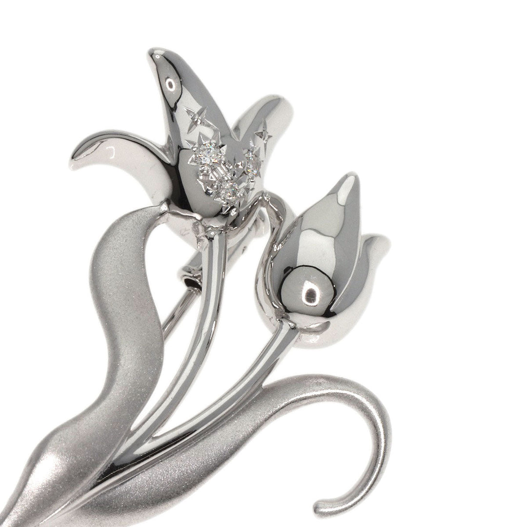 TASAKI Brooch K18WG Silver Diamond flower motif Women Used Authentic