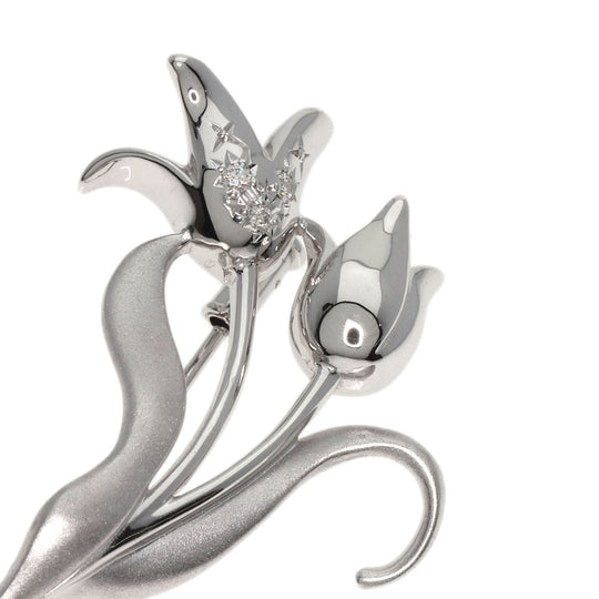 TASAKI Brooch K18WG Silver Diamond flower motif Women Used Authentic