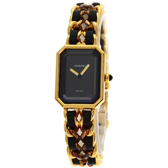 CHANEL Watches Quartz H0001 Gold Plated, GPx Leather gold Premiere black dial Women Used Authentic