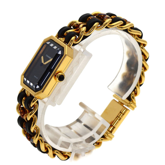 CHANEL Watches Quartz H0001 Gold Plated, GPx Leather gold Premiere black dial Women Used Authentic