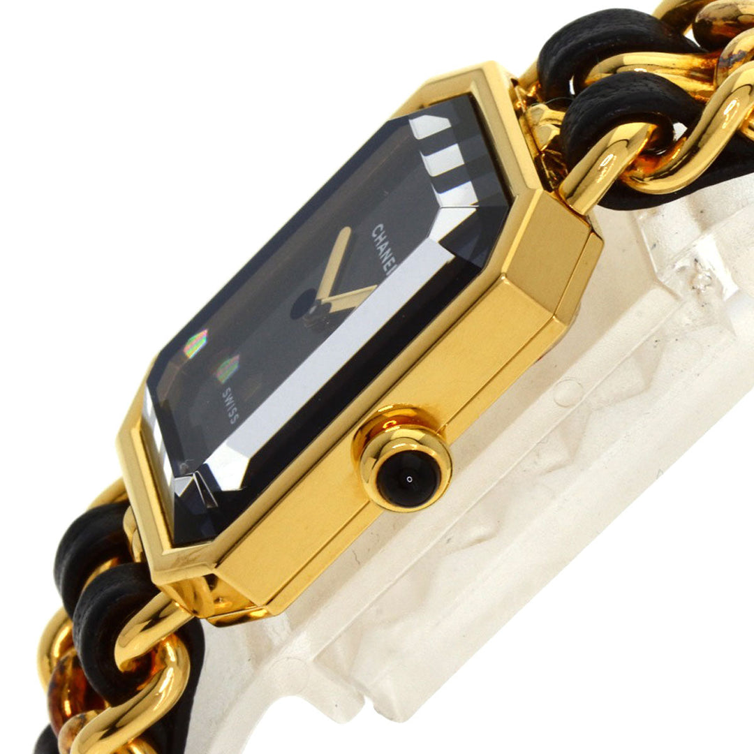 CHANEL Watches Quartz H0001 Gold Plated, GPx Leather gold Premiere black dial Women Used Authentic