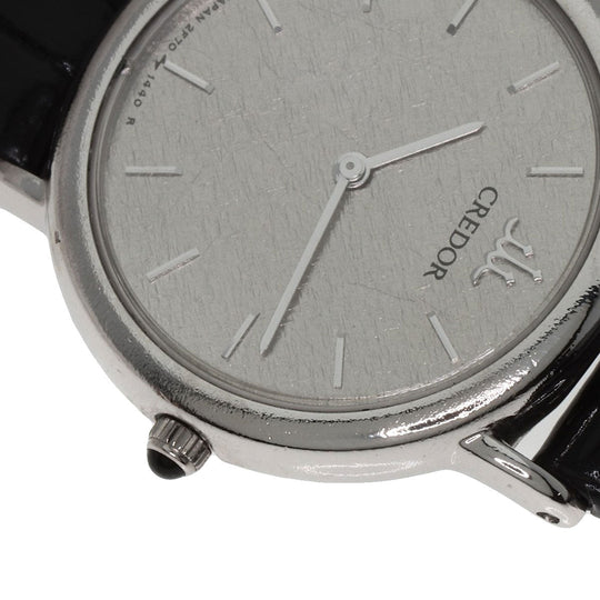 SEIKO Watches Quartz GTWF001 PT900, leather Silver CREDOR Maker Complete Silver dial Women Used Authentic