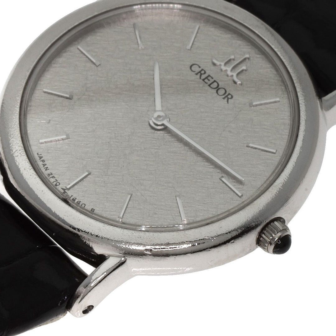 SEIKO Watches Quartz GTWF001 PT900, leather Silver CREDOR Maker Complete Silver dial Women Used Authentic