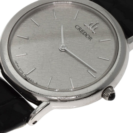 SEIKO Watches Quartz GTWF001 PT900, leather Silver CREDOR Maker Complete Silver dial Women Used Authentic