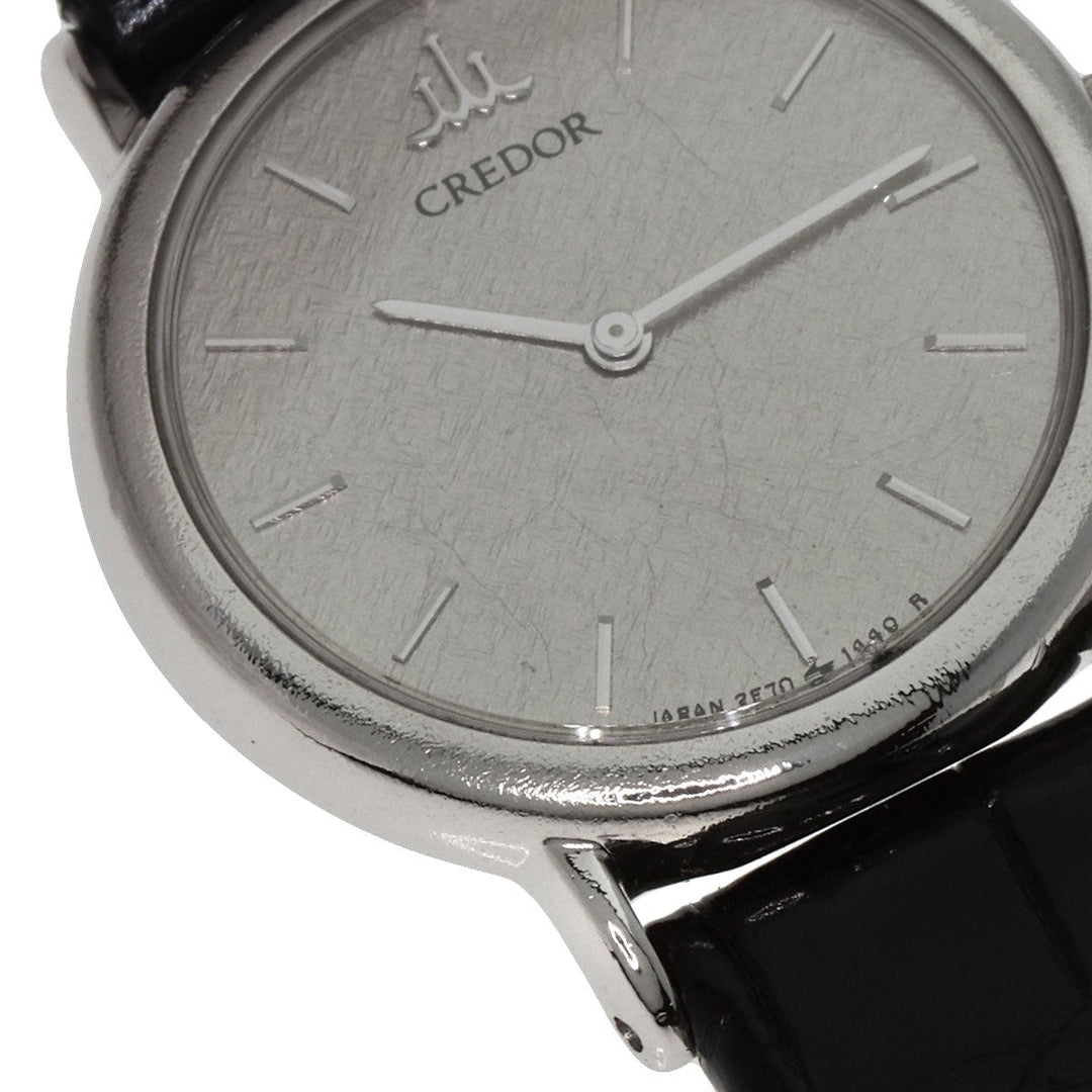 SEIKO Watches Quartz GTWF001 PT900, leather Silver CREDOR Maker Complete Silver dial Women Used Authentic