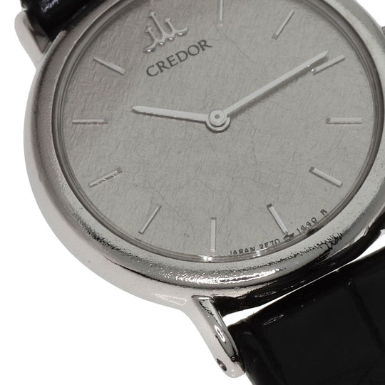 SEIKO Watches Quartz GTWF001 PT900, leather Silver CREDOR Maker Complete Silver dial Women Used Authentic