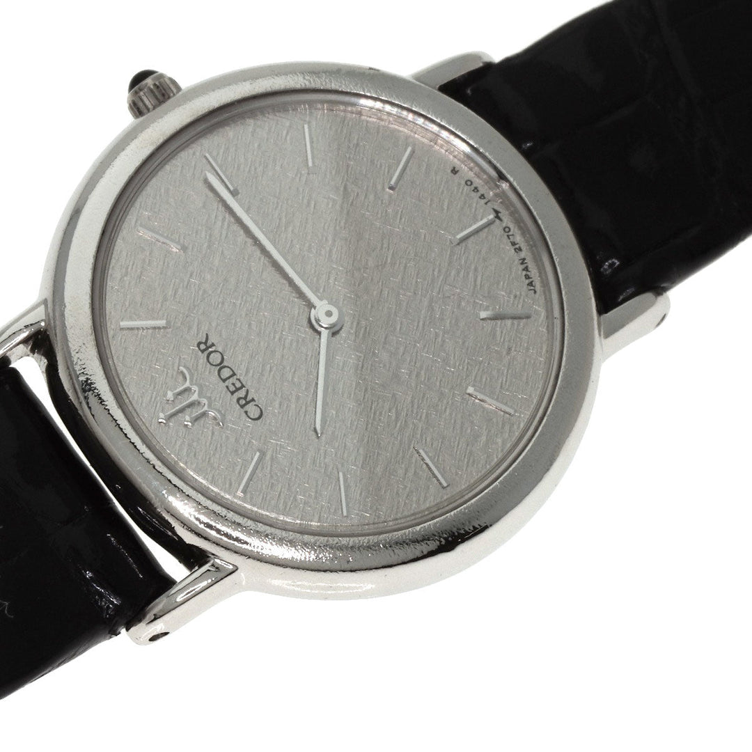 SEIKO Watches Quartz GTWF001 PT900, leather Silver CREDOR Maker Complete Silver dial Women Used Authentic