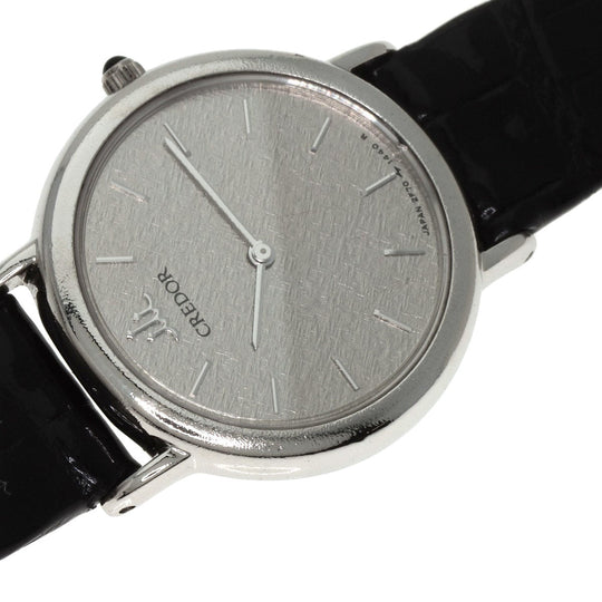 SEIKO Watches Quartz GTWF001 PT900, leather Silver CREDOR Maker Complete Silver dial Women Used Authentic