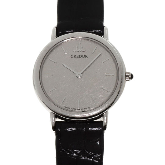 SEIKO Watches Quartz GTWF001 PT900, leather Silver CREDOR Maker Complete Silver dial Women Used Authentic